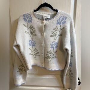 MARBLE Rose Pattern Button-Up Cardigan - White Blue Gray
